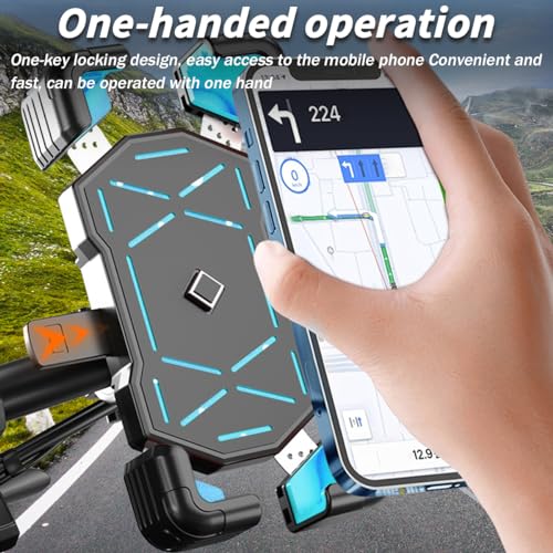 AUCELI Motorcycle Phone Mount, ABS Quick Release Bike Phone Holder for 4.7''-7.2'' Phones, Anti Shake with 360 Rotatable Phone Clip, Handlebar Clamp (Blue) - color: Blue