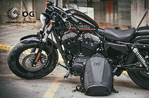 OG Original EZ-Rider PRO Motorcycle Backpack Black Expandable 28-35L, Motorbike Helmet Bag, Helmet Strap, Waterproof Motorcycle Backpacks for Men with Laptop Pocket, Reflective (Black Logo) - style: Ez-rider (Black Logo)
