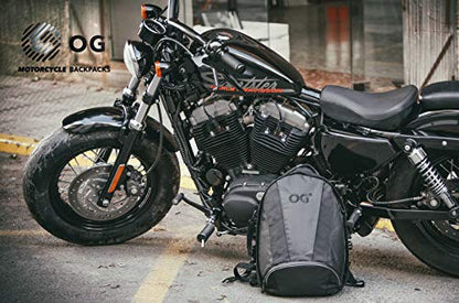 OG Original EZ-Rider PRO Motorcycle Backpack Black Expandable 28-35L, Motorbike Helmet Bag, Helmet Strap, Waterproof Motorcycle Backpacks for Men with Laptop Pocket, Reflective (Black Logo) - style: Ez-rider (Black Logo)