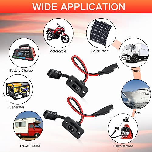 ELECTOP Rectangular Connector Power Socket Sidewall Port, Weatherproof Quick Connector Solar Panel Flush Mount SAE Plug Adapter, 12AWG SAE Cable for Solar Generator Battery Charger (2 Pack) - size: 1.15FT