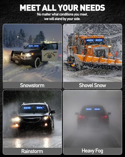 HLauto 2002L Emergency Dash Strobe Lights: Blue Safety Lights, Flashing Warning Hazard Windshield Visor Traffic Light Bars for Trucks, Construction Vehicles (2x8.5 inch, 48LED) - color: Blue