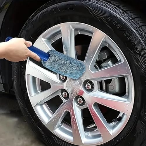 Car Wheel Cleaning Brush, Handle Motorcycle Washing Cleaning Tools, Soft Reusable Clean Tool for Cars Wash Shop (Blue)
