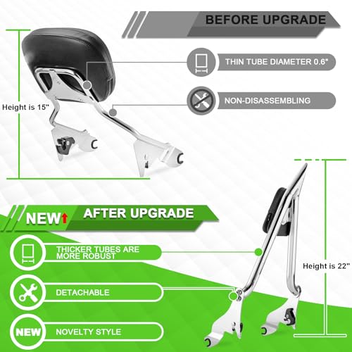 Mofun 27" Tall Passenger Backrest Sissy Bar 1.3" Fat Bar Compatible with Harley Touring Road King Street Electra Road Glide 2009-2025,Chrome - color: Chrome, size: 09-25