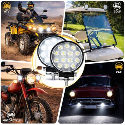 ZMOON Round LED Off Road Lights Kit, 2PCS 4.5" 84W LED Flood Light Bar with 10FT Wiring Harness (2-Lead), Driving Fog Lights for Truck ATV UTV SUV Boat - color: 4.5in Round LED Light Bar with Wiring Harness