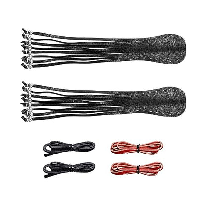 Motorcycle Lever Cover PU Leather Fringed Brake Clutch Covers Universal Grip Tassels Motorcycle Handlebar Covers with Skull Beads - color: Black with Red Strap