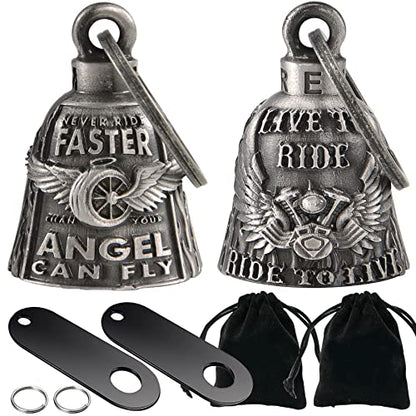 Dream Apparel 2 Pack Motorcycle Bells Guardian Angel for Biker Rider Men Women Ride Riding with Hangers, Drive Away Gremlins - color: Wing Wheel + Live to Ride & Ride to Live & Wings