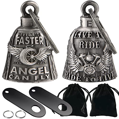 Dream Apparel 2 Pack Motorcycle Bells Guardian Angel for Biker Rider Men Women Ride Riding with Hangers, Drive Away Gremlins - color: Wing Wheel + Live to Ride & Ride to Live & Wings