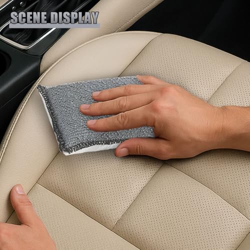 3PCS Car Interior Scrubbing Sponge, 5" × 3" Double Sided Microfiber Car Wax Applicator Pad, Auto Leather Detailing Cleaning Kit, Washing Sponge for Cars, Wood, Marble, Motorcycle (Grey/White)