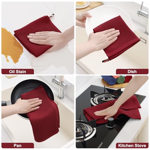 Homaxy 100% Cotton Kitchen Towels and Dishcloths Set, 12 x 12 Inches and 13 x 28 Inches, Set of 12 Bulk Kitchen Towels Set, Ultra Soft Absorbent Dish Cloths for Washing Dishes, Burgundy - color: Burgundy, style: 12-Piece Set