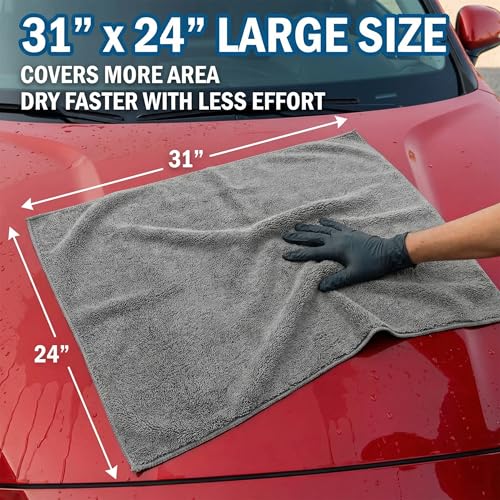 2 Pack Professional Large Microfiber Car Drying Towels (31" x 24"), Scratch Free, Lint Free, Highly Absorbent Quick Drying Towel Cloth for Cars, SUVs, RVs, Trucks Boats, Car Detailing