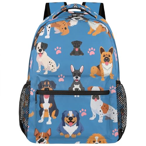 Cute Dog Paw College Backpack for Women Men, Large Capacity Animal Blue Print School Bookbag Lightweight Casual Travel Daypack 18 Inch - color: Cute Dog