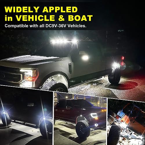 Nicoko 4Pods Pure White 72 LEDs SMD Chips 72w High Power Rock Lights Super Bright White Offroad Car Boat Underglow Lights IP68 Waterproof for Truck SUV UTV ATV RZR - size: Pure white rock lights - 4 pack
