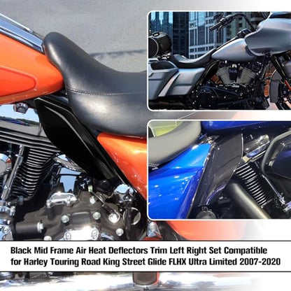 Vivid Black Mid-Frame Air Heat Deflectors Trim Set (Left and Right) 2009-2024 for Harley-Davidson Touring Models Street Glide Road Glide Electra Glide Road King Ultra Limited Tri Glide CVO