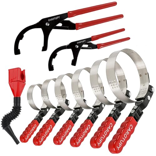 9pcs Oil Filter Wrench Set, 9" and 12" Oil Filter Pliers with Oil Snap Funnel for Automotive Oil Change, Adjustable Oil Filter Removal Tool From 1-3/4" to 6"