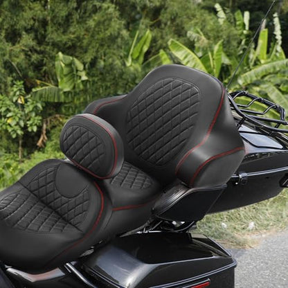 HR3 Wrap Around Backrest Pad for King Trunk Chopped Trunk Compatible with 2014-later Harley Touring Road King Road Glide Street Glide Electra Glide (Diamond Red Stitches) - color: Red Stitches