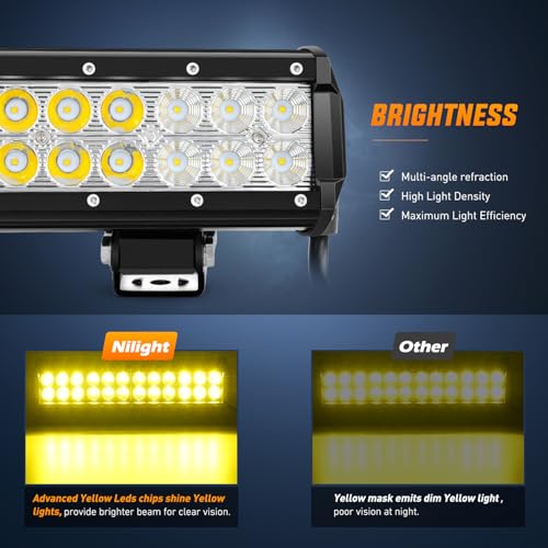 Nilight LED Light Bar 12 Inch 72W Spot Flood Combo Yellow Beam Off Road Lamp Fishing Hunting Emergency Deck Work Lighting for Trucks UTV Pick-up Van Boat Tractor - color: Yellow