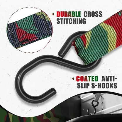 AWELCRAFT Ratchet Straps 4 Pack,1 Inch x 15 Feet Tie Down Ratcheting Strap,1500lb Breaking Strength with S-Hook,4X Soft Loops for Moving Appliances,Lawn Equipment,Truck,Motorcycle(Camouflage) - color: Camouflage