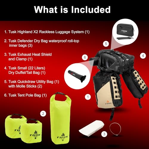 TUSK Highland X2 Rackless Luggage System w/Small Dry Duffel Tail Bag Standard Heat Shield Black/Tan - color: Black/Tan, size: Small Dry Duffel/Tail Bag, style: Standard Heat Shield