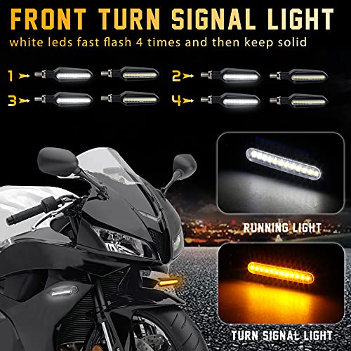 4Pcs Motorcycle Turn Signals Sequential LED Blinkers Front Rear Indicators Universal 12V Compatible with Harley Honda Kawasaki Suzuki Yamaha Scooter Quad Off Road Cruiser - color: amber/white + amber/red