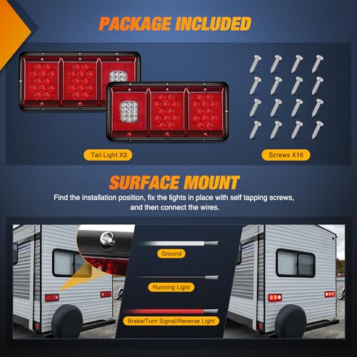 Nilight LED Triple Tail Light 2PCS Rectangle Red Stop Brake Turn Signals White Reverse Back Up Lights Surface Mount Waterproof Trailer Camper Van RV Caravan Taillights - color: Triple Tail Light 36LED 2PCS