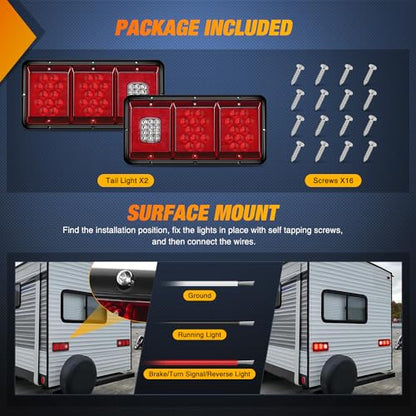 Nilight LED Triple Tail Light 2PCS Rectangle Red Stop Brake Turn Signals White Reverse Back Up Lights Surface Mount Waterproof Trailer Camper Van RV Caravan Taillights - color: Triple Tail Light 36LED 2PCS