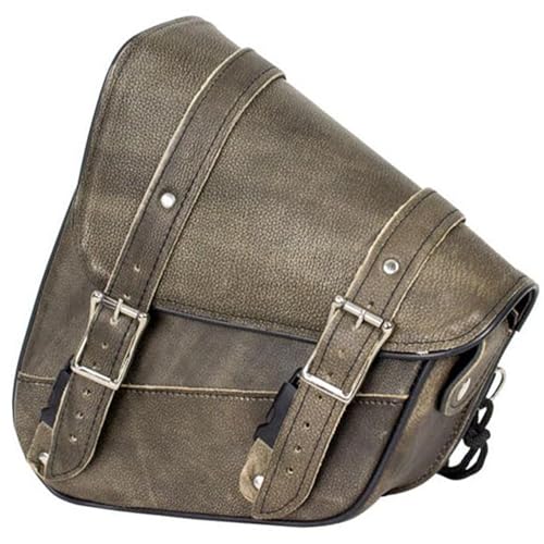 Dream Apparel Motorcycle Swingarm Bag with Brown Leather, Swing Arm Bag Motorcycle Saddlebag Left Side Tool Bag Fit for Softail/Triangulated Swingarm Models Dyna Low Rider Fat Bob - color: 03-Genuine Distressed Brown Leather