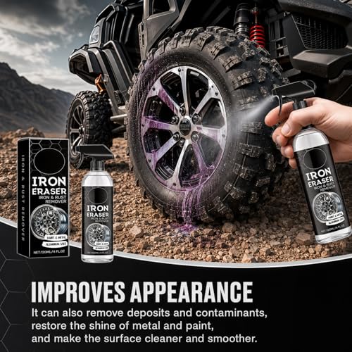 2Pack Iron Eraser Rust Remover Spray–Fast Acting Iron Powder Remover for Car Wheels and Paint,Brake Dust & Rust Removal,Professional Automotive Metal Surface Cleaner for Wheel,Tool and Household Item