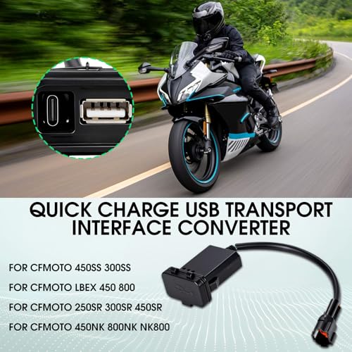 Motorcycle Fast Charge,Upgraded Motorcycle USB Charger Port QC 3.0 Dual Port (USB-C + USB-A) Fast Charging Kit Waterproof Accessory for CFMOTO 450ss CF Moto 800nk 675ss 300ss lbex 800/450.