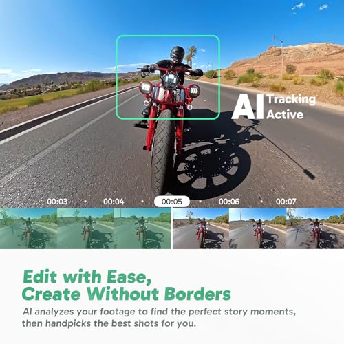 AKASO 360 Action Camera Motorcycle Combo- 5.7K 360 Video with 1/2" 48MP Sensors, 72MP 360 Photo, 360-SuperSmooth, Invisible Selfie Stick, 360° Horizon Lock, AI Tracking