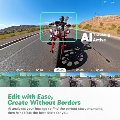 AKASO 360 Action Camera Motorcycle Combo- 5.7K 360 Video with 1/2" 48MP Sensors, 72MP 360 Photo, 360-SuperSmooth, Invisible Selfie Stick, 360° Horizon Lock, AI Tracking