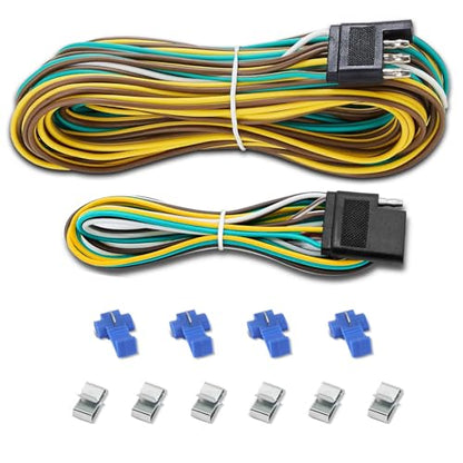Gonice 36Ft 4 Wire 4-Flat Trailer Light Wiring Harness Extension Kit, 4-Way Plug 4 Pin Male & Female Extension Connector, Trailer Wiring Harness with 18 Gauge White Ground Wire - size: 36FT