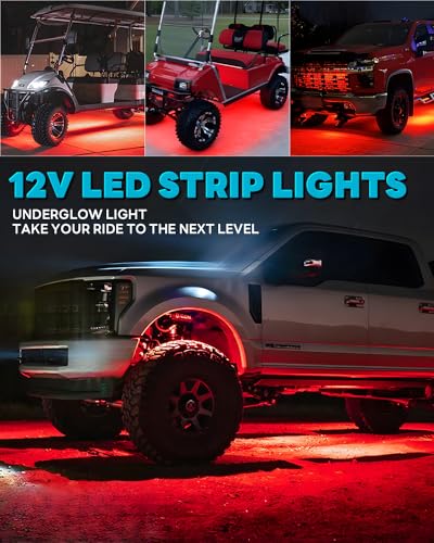 12V Led Light Strip Connectable 24Inch Red Led Strip Lights for Car Golf Cart Motorcycle Boat Cabinet Waterproof Led Light Strip,4Pack - color: Red Led Strip
