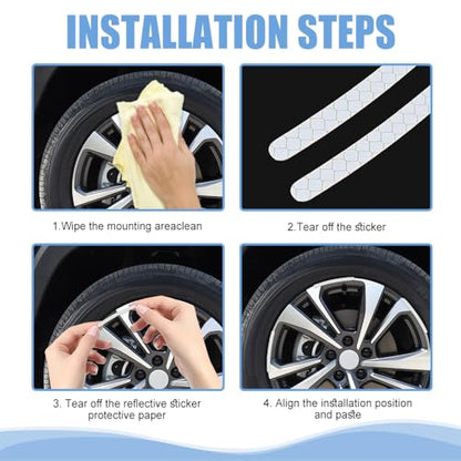 20PCS Reflective Car Wheel Decorative Stripe Stickers, White, Striped, Waterproof Material, English Style, Automotive Decals, 20-Piece Set - color: White