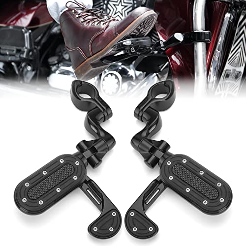 KEMIMOTO Motorcycle Highway Pegs with Flip-out Heel Rests for 1.25" Engine Guard Adjustable Foot Pegs for Road Street Glide Sportster Road King Electra Glide with 1-1/4" Highway Bar Black - color: Black