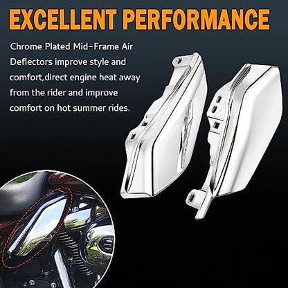 PBYMT Mid Frame Air Deflectors Heat Shield Compatible for Harley Touring Road King Street Electra Glide 2009-later Also Compatible with Models Equipped with Coolflow Fan(Chrome)