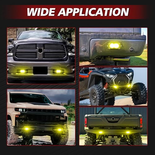 Yellow LED Pods Flush Mount Spot Flood Light 2PCS 4 Inch Bumper Driving Fog Lights Reverse Backup Work Lights Flush Off Road Light Bar for Truck Pickup UTV ATV Boat 4x4 - color: Yellow Flush