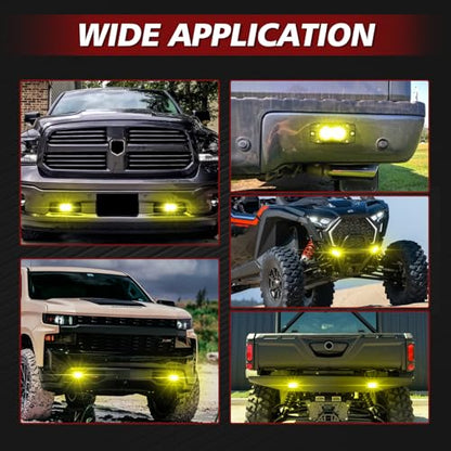 Yellow LED Pods Flush Mount Spot Flood Light 2PCS 4 Inch Bumper Driving Fog Lights Reverse Backup Work Lights Flush Off Road Light Bar for Truck Pickup UTV ATV Boat 4x4 - color: Yellow Flush