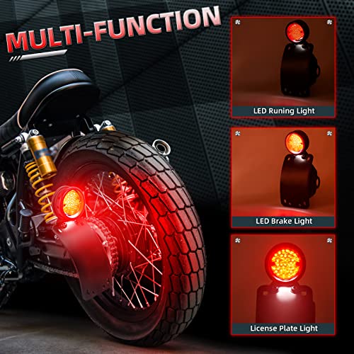 Amazicha 3/4" Motorcycle LED Tail Brake Light with Bracket, IP67 Waterproof Motorcycle Side Mount License Plate Rear Light Compatible for Harley Sporster Bobber Chopper Yamaha Suzuki Honda Kawasaki - size: 0.75inch, style: Curved
