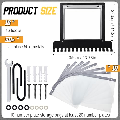 Moxweyeni Race Medal and Bib Display Medal Hanger Running Bib Holder Wall Mounted Hanging Rack Stands Gifts for Runners - color: Black, size: 13.78 x 11.22 Inch, style: Modern