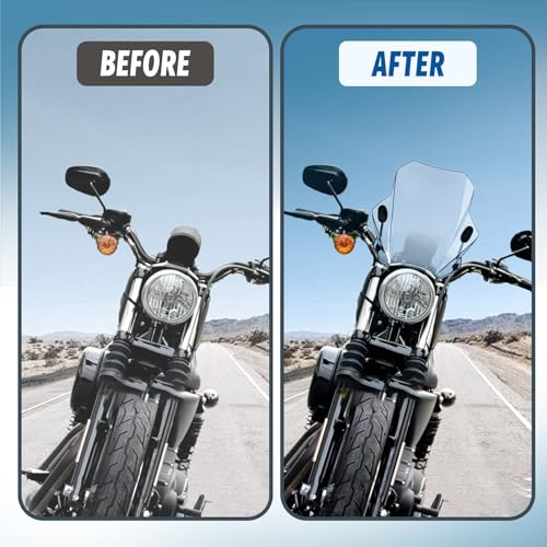 Motorcycle Universal Windshield 16.7” Windscreen Compatible with Yamaha Harley Honda Kawasaki Suzuki BMW Vulcan Cruiser Wind Deflector with 7/8" 1" 1 1/8" Handlebars, Smoke - color: Smoke