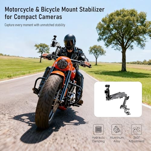 MOVMAX Blade Arm Bike Motorcycle Handlebar Mount Stabilizer, Camera Clamp Mount Shock Absorber for DJI Osmo Pocket 4/Pocket 3, Insta 360, GoPro Hero Cameras w Ball Head, Pocket 3 Accessories - style: Motorcycle Clamp Kit