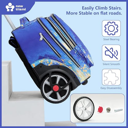 NEW TILAMI 20" Rolling Backpack for Teens Adults, Climbing Stairs Waterproof Backpack with Wheels for School Business Trave Camping with Laptop Compartment, Fit 17 Inch Laptop, Chill Blue Print - color: Chill Blue Print