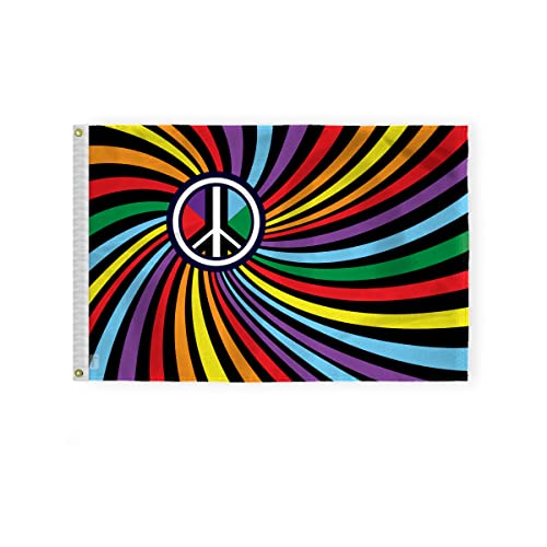 AGAS Peace Swirl Rainbow Flag 2x3 Ft - Printed 200D Nylon - Brass Grommets - Fade Proof Sharp Colors - Swirl Pride Community Flag - color: 2x3 ft