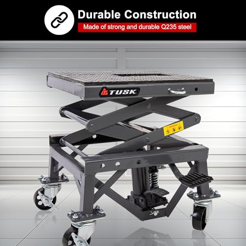 Tusk Scissor Lift Stand – Adjustable 13.75–34″ Heavy-Duty Motorcycle Lift Stand with Casters & Rubber Top Pad – Supports Up to 300 lb for Dirt Bike, ATV & UTV Maintenance