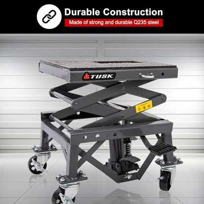 Tusk Scissor Lift Stand – Adjustable 13.75–34″ Heavy-Duty Motorcycle Lift Stand with Casters & Rubber Top Pad – Supports Up to 300 lb for Dirt Bike, ATV & UTV Maintenance