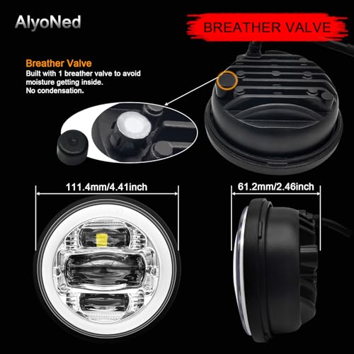 AlyoNed 2024 New 4.5" inch LED Passing Lights Fog Lamps Driving Light DRL White Halo DOT Kit for Motorcycle Auxiliary Light Bulb Projector Driving Lamp Chrome - color: Chrome