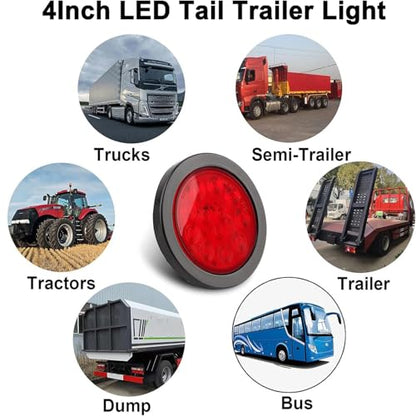 fouwick 4.2 Inch Round Red LED Trailer Tail Lights, 12-LED Waterproof IP65 Stop Turn Brake Light, 12V Flush Mount Trailer Lights LED Kit for Truck, Boat, RV, Marine (2 Pack) - color: 4 inch Round Red 12LED