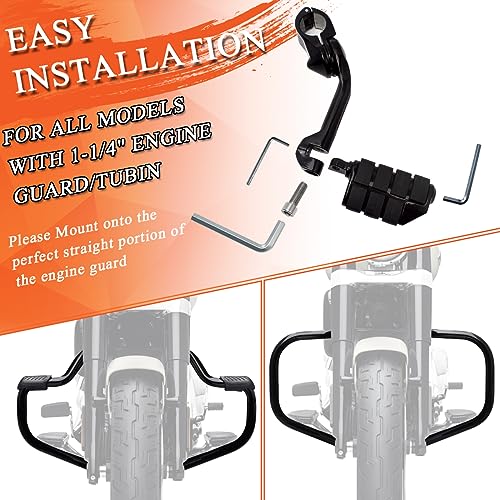 FOVPLUE 1.25" Highway Footpegs,Long Angled Adjustable Highway Pegs w/Mounts for Harley Touring Street Glide Electra Glide Road King Softail CVO Dyna Trike VRSC Sportster w/1-1/4" Engine Guard,Black#2 - color: GLOSS BLACK LONG ANGLED
