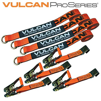 VULCAN Car Tie Down with Flat Hooks - Lasso Style - 2 Inch x 96 Inch - 4 Pack - PROSeries - 3,300 Pound Safe Working Load - size: Flat Hooks - ProSeries Orange (4 Pack)