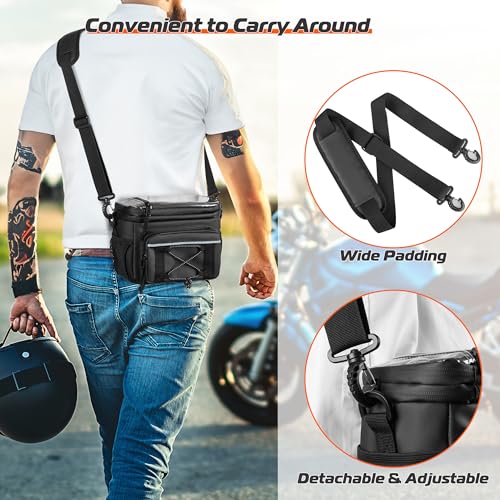 HODRANT Waterproof Motorcycle Handlebar Bag, Dirtbike Handlebar Bag for Cruiser Softail Dyna Sportsters, Bicycle Tool Storage Pouch with PVC Clear Window & USB Charge Hole, Bag Only